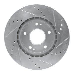 Kia Forte Brake Rotor (1) - Front Left - R1 Concepts - Drilled & Slotted - Silver - `10-`13